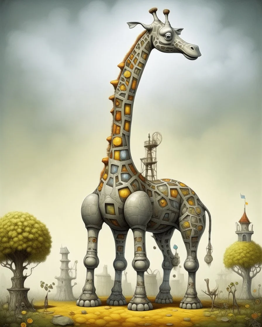 A gray tech elemental giraffe painted by Edward Hicks