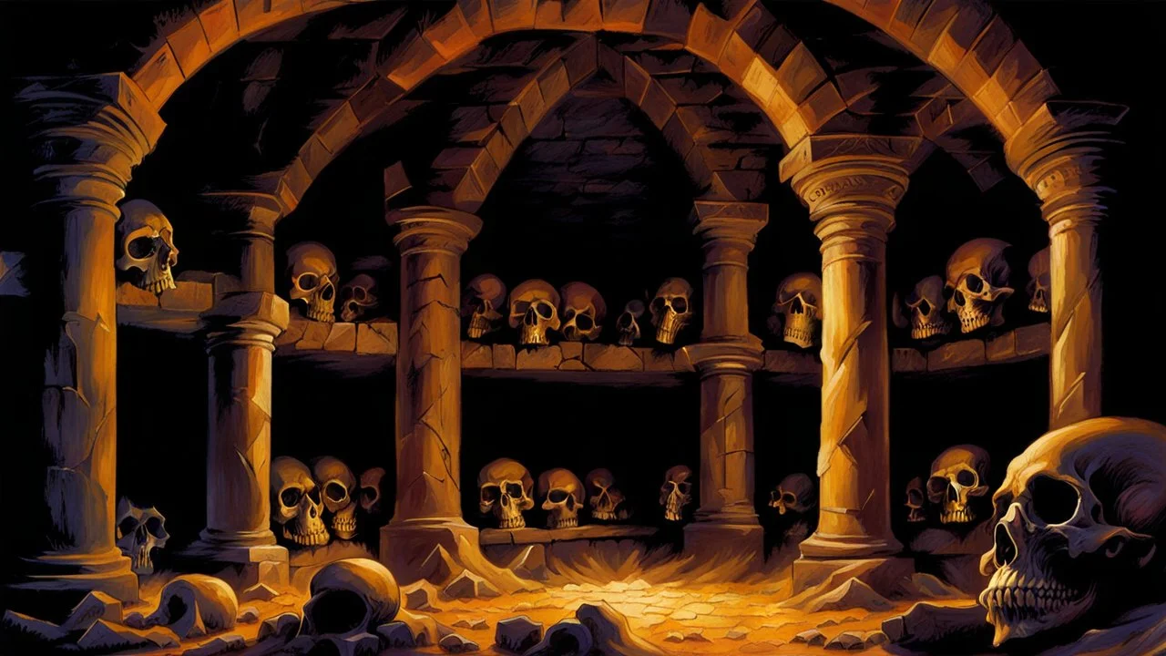 Catacombs full of bones. Painted by Jeff Easley