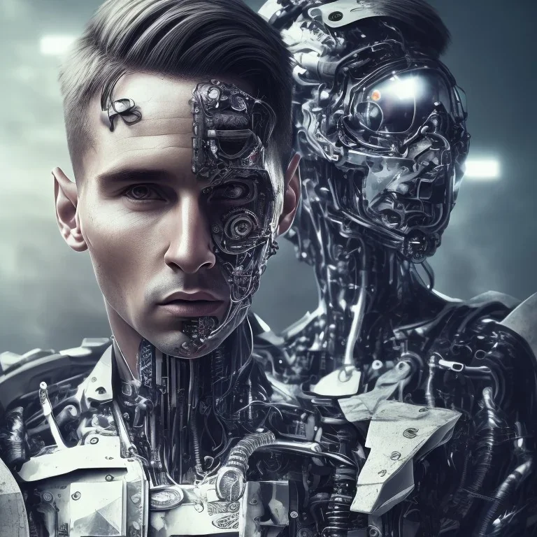 lionel messi perfect face and portrait post-apocalypse perfect cyborgs in a cyberpunk city, sci-fi fantasy style, 8k,dark