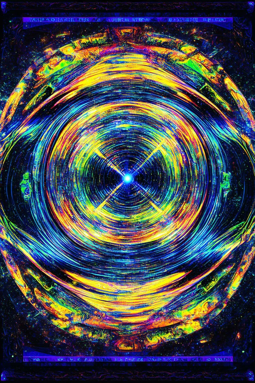 cosmic intelligence; surrealistic optical art; vivid palette
