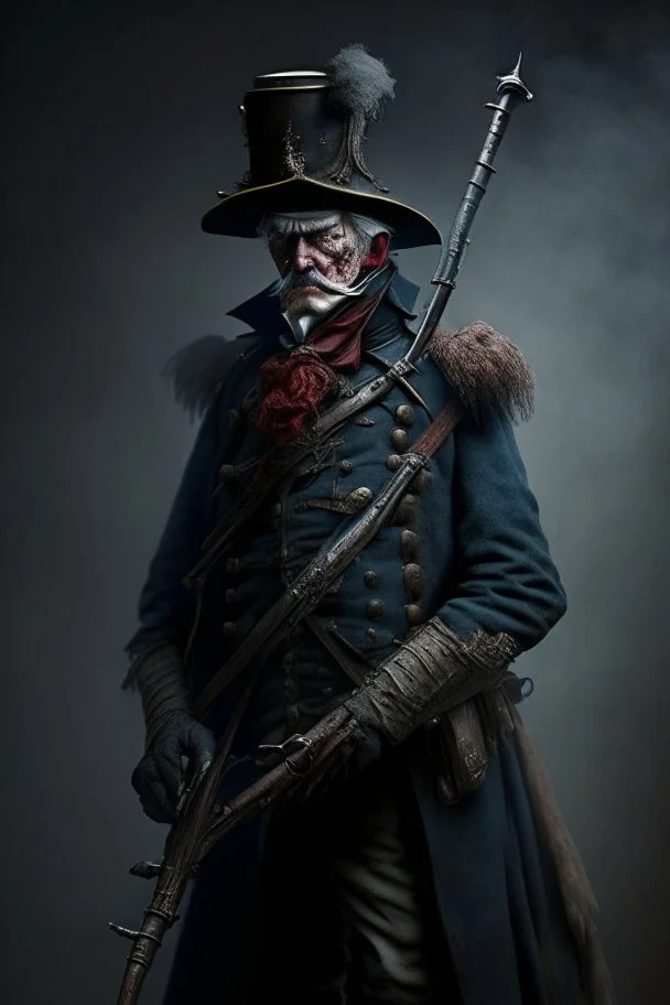 70 years old victorian bloodborne soldier with a musket