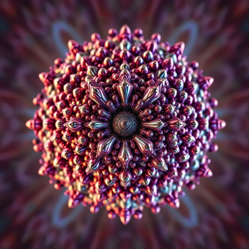 a mandelbulb 3d fractal made of metallic random color shperes, pertty artistc background