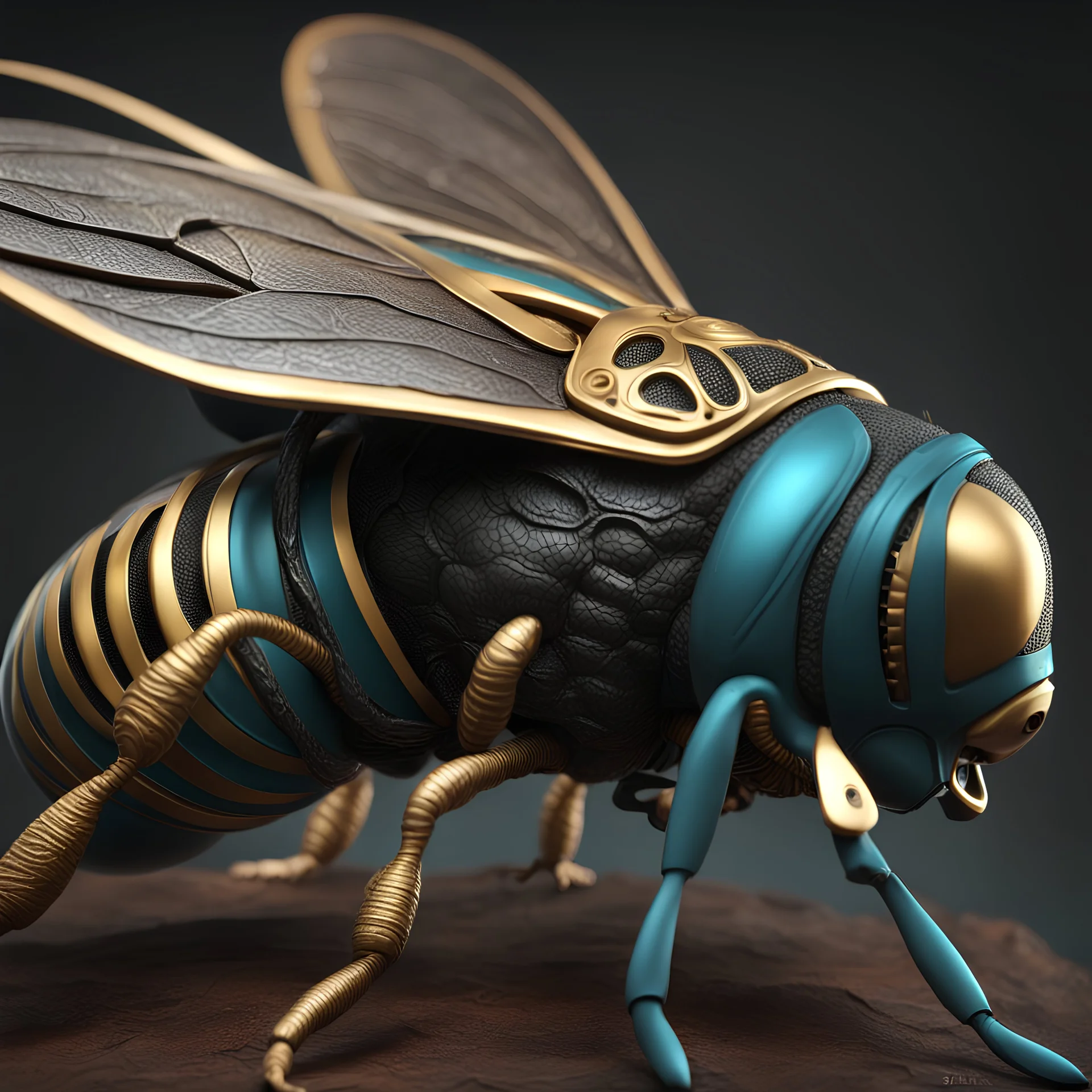 a close up of a statue of a fly, zbrush central contest winner, 3d bee made of metal, kerem beyit, beeple |, toy art