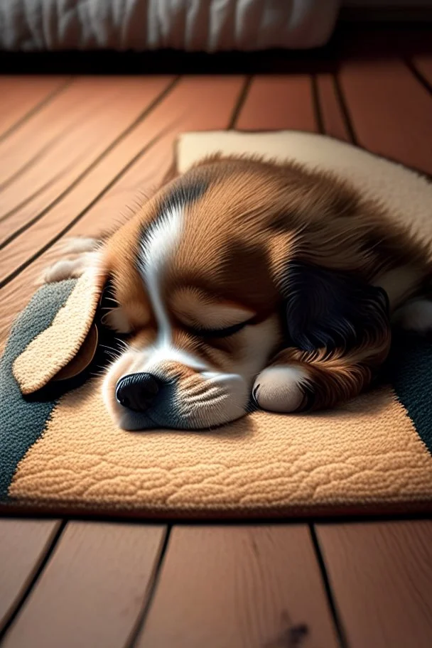 cute little dog, sleeps on a mat
