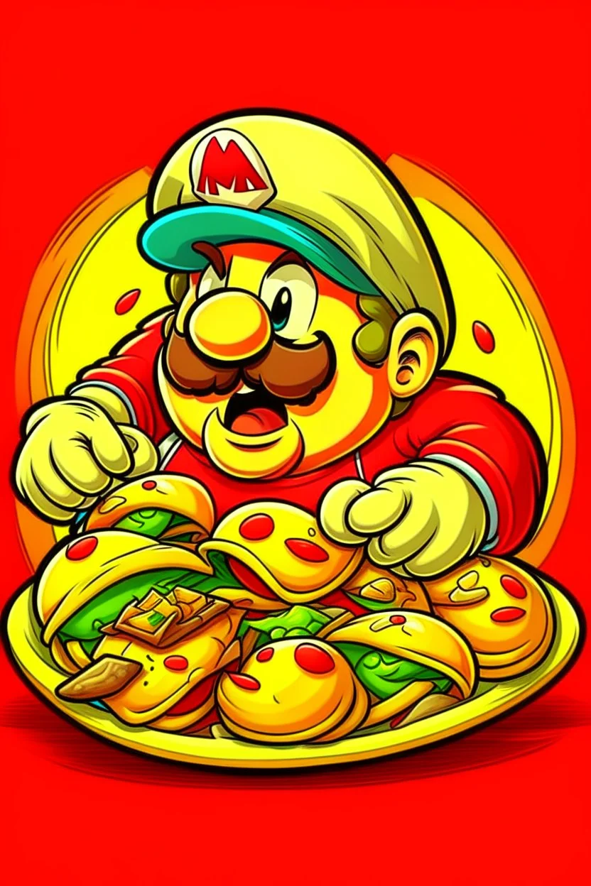 Super mario eating tacos.