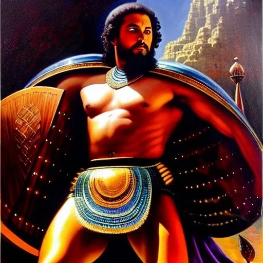 Fullbody Drawing oil on canvas of 'Somalis tribe',ancient armor,shields,intense stare,Ambiance dramatic,painting by Arthur Adams,Earl Norem,Caravaggio,simon Bisley,frazetta,Howard,西嘛哒, evan lee, Vallejo,kelly , cinematic composition, extreme detail,fit full body inside picture,8k