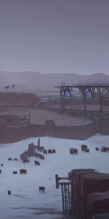 Cattle farm in a bleak cold land