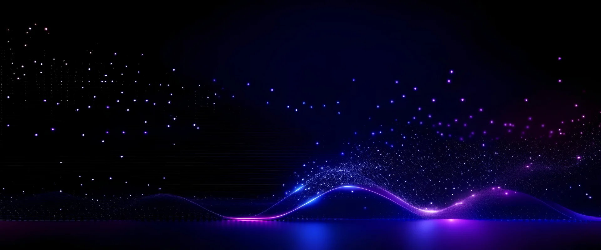 Digital purple particles wave and light abstract background with shining dots stars.
