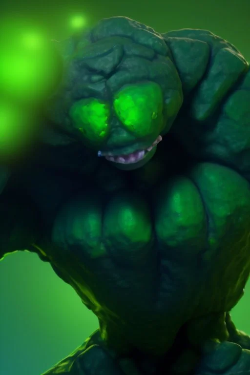 mutated green stone golem with a red tumor corrupted