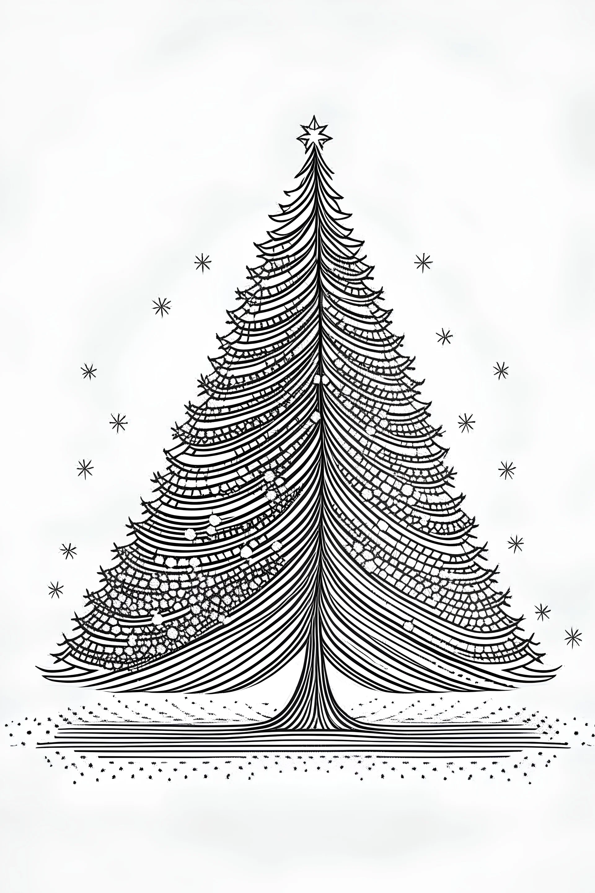 christmas tree line art white background with space