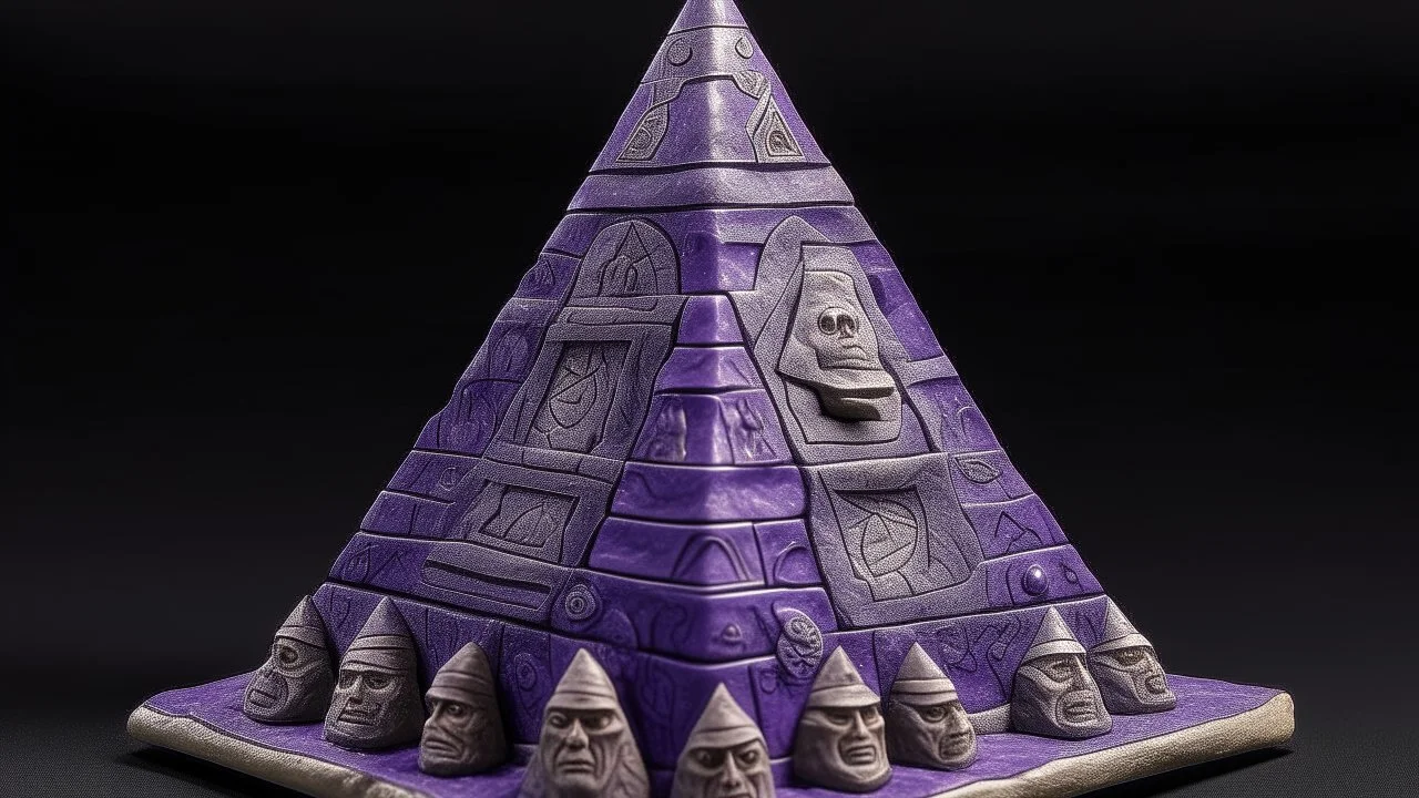 A purple haunted cosmic pyramid with ghosts designed in ancient Greek pottery