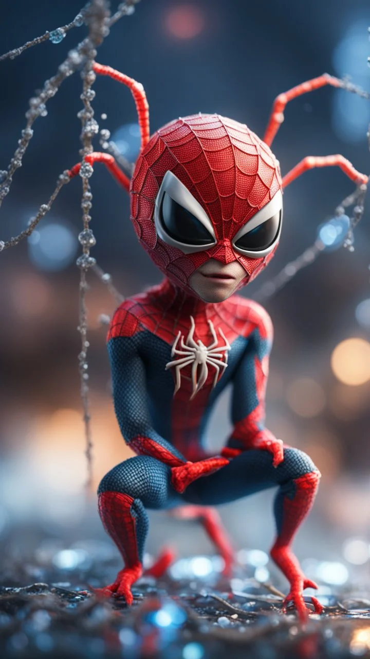 ninja spider man gremlin alien pimp caught frozen in net, bokeh like f/0.8, tilt-shift lens 8k, high detail, smooth render, down-light, unreal engine, prize winning