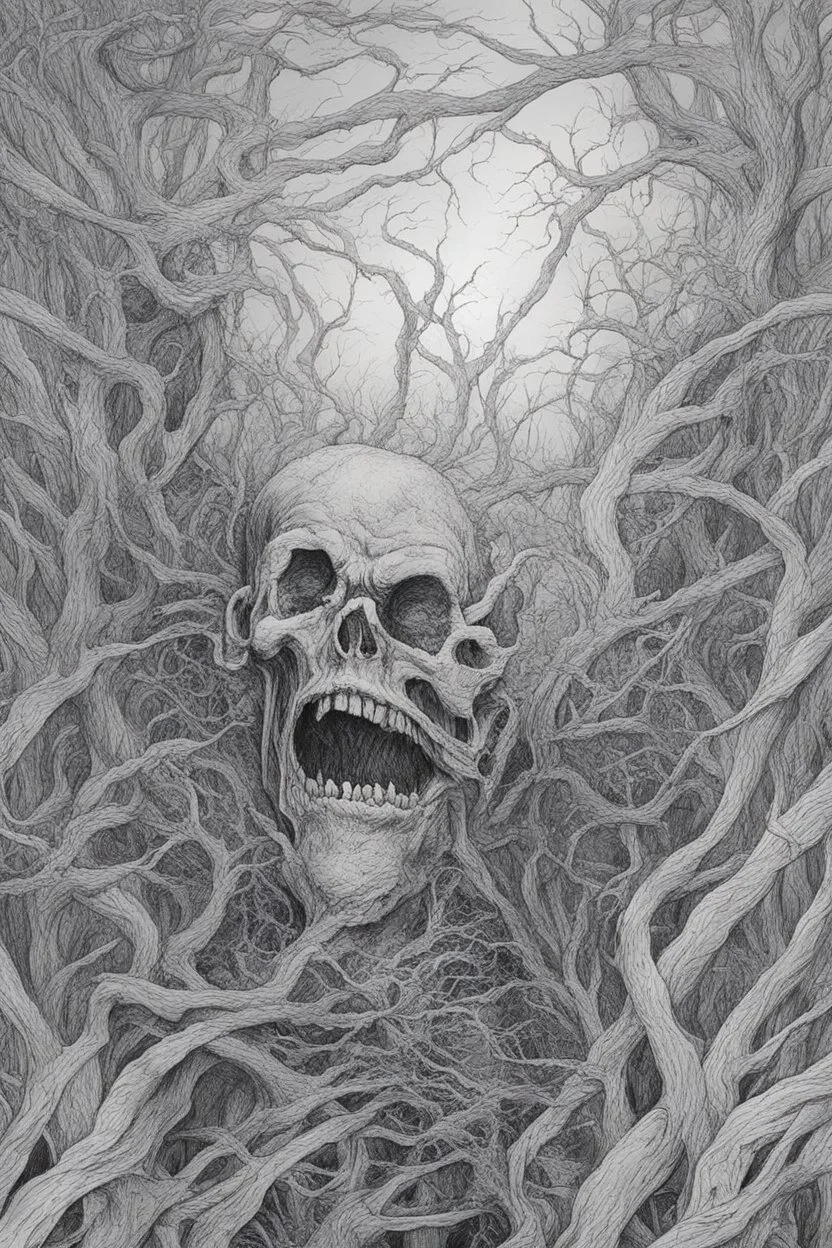 Nightmare in my mind, evil in many faces, Busch painting nightmare, thin line draw