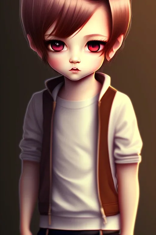 Shota, cute, brown hair, portrait, shy, blushing