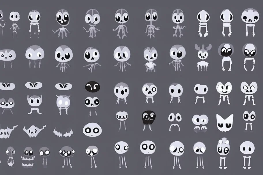 make a bunch of simple spooky and cute cartoon characters with bodies arms, and legs I could draw and make them all different