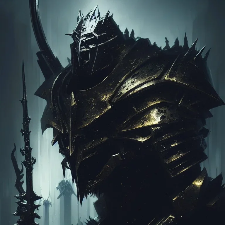 evil king in black metal armor, angry, emperious, 8k resolution concept art portrait by Greg Rutkowski, cyberpunk 2077