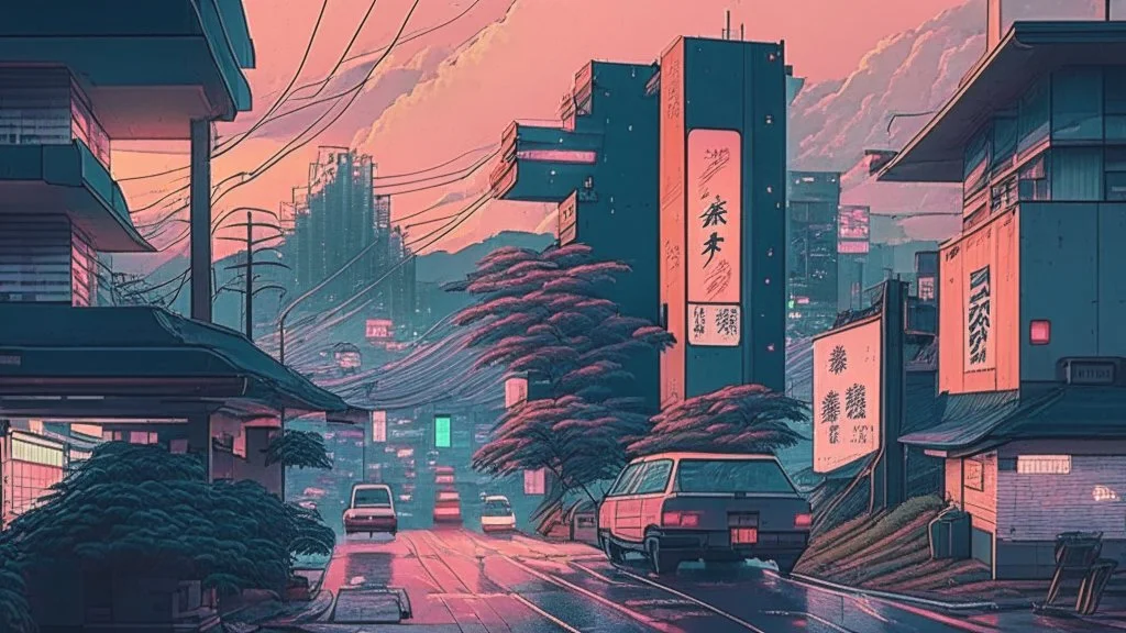 soothing 80s Japanese city ,