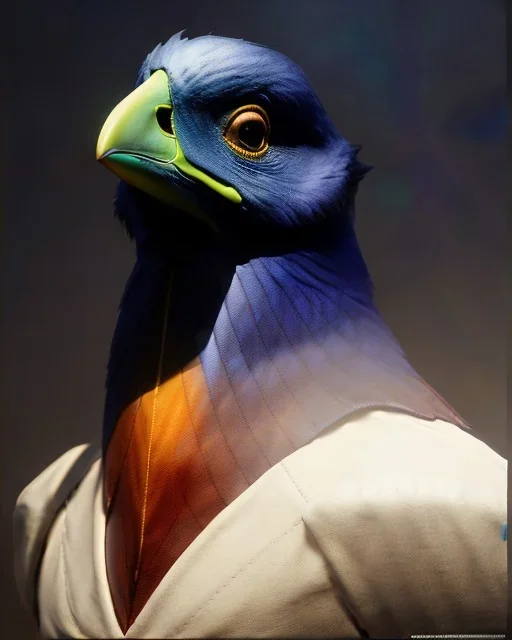 "twitter, mysterious Kenku male, bird, full-scale head and shoulders portrait, 8k resolution concept art portrait by Greg Rutkowski, Artgerm, WLOP, Alphonse Mucha dynamic lighting hyperdetailed intricately detailed Splash art trending on Artstation triadic colors Unreal Engine 5 volumetric lighting Splash art fantasy"