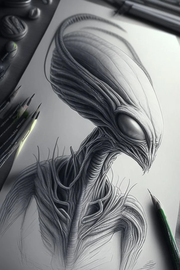 Alien drawing on paper ,highly detailed, artstation, sharp focus,4k