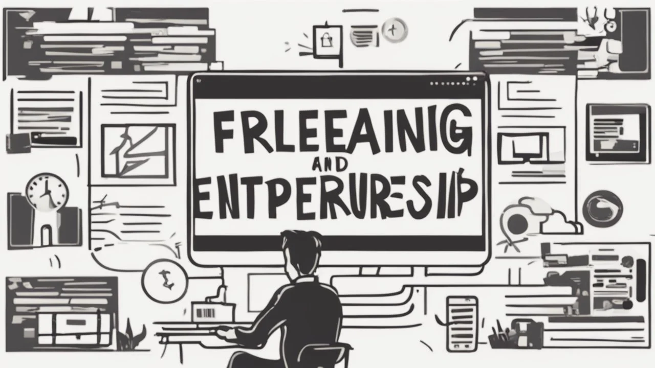 الصورة تظهر عنوان الفيديو وهو "العمل الحر والريادة: كيف تبني علامتك التجارية الشخصية وتنجح في العالم الرقمي؟" وهو مكتوب بخط أبيض كبير على خلفية سوداء. يتميز العنوان بتنسيق أنيق وبارز. أسفل العنوان، تظهر صورة لشخص يعمل على جهاز كمبيوتر محمول، حيث يبدو وكأنه يقوم بإنجاز مهمة مهنية. يظهر الشخص بمظهر احترافي، وهو يعبّر عن التفاني والاجتهاد في العمل. يشير هذا الجزء من الصورة إلى مفهوم العمل الحر والريادة. في الزاوية السفلى اليمنى من الصورة، يظهر شعار قناة الفيديو أو علامة الشخصية للمحتوى، إذا كانت