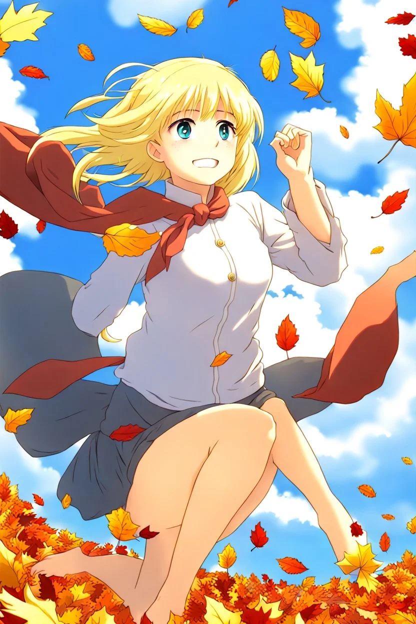 Blonde girl fall from sky. Anime style