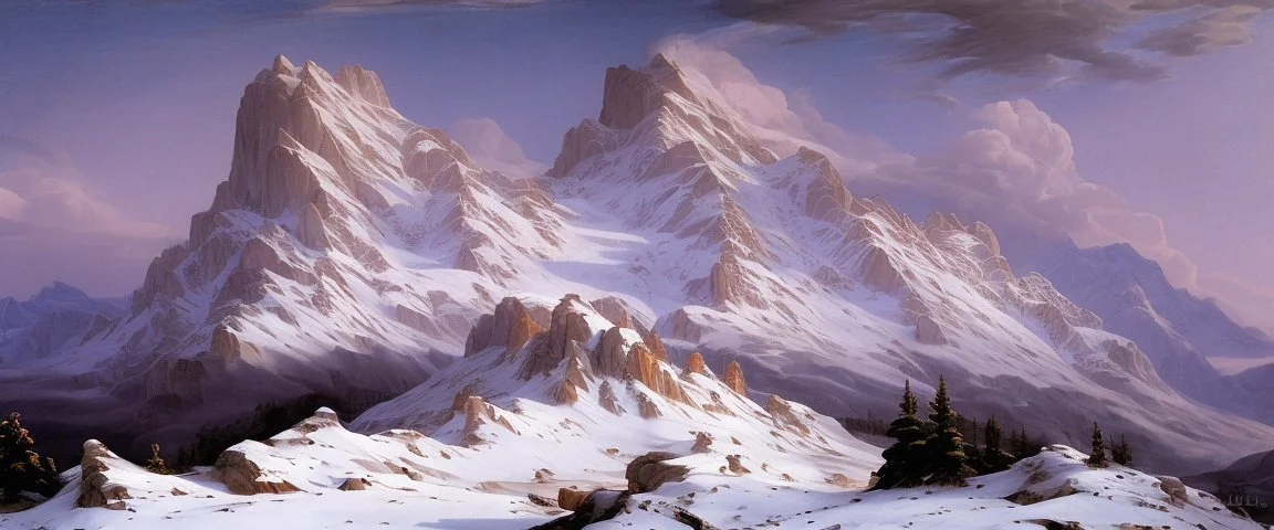 epic mountains in snow by Andrea del sarto