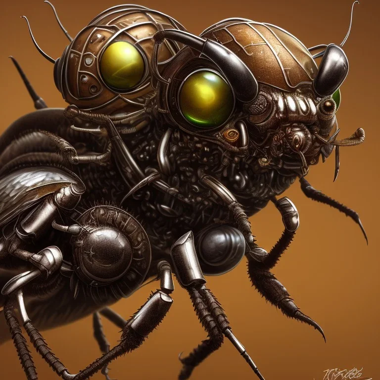 close-up of a insect, realistic, steampunk