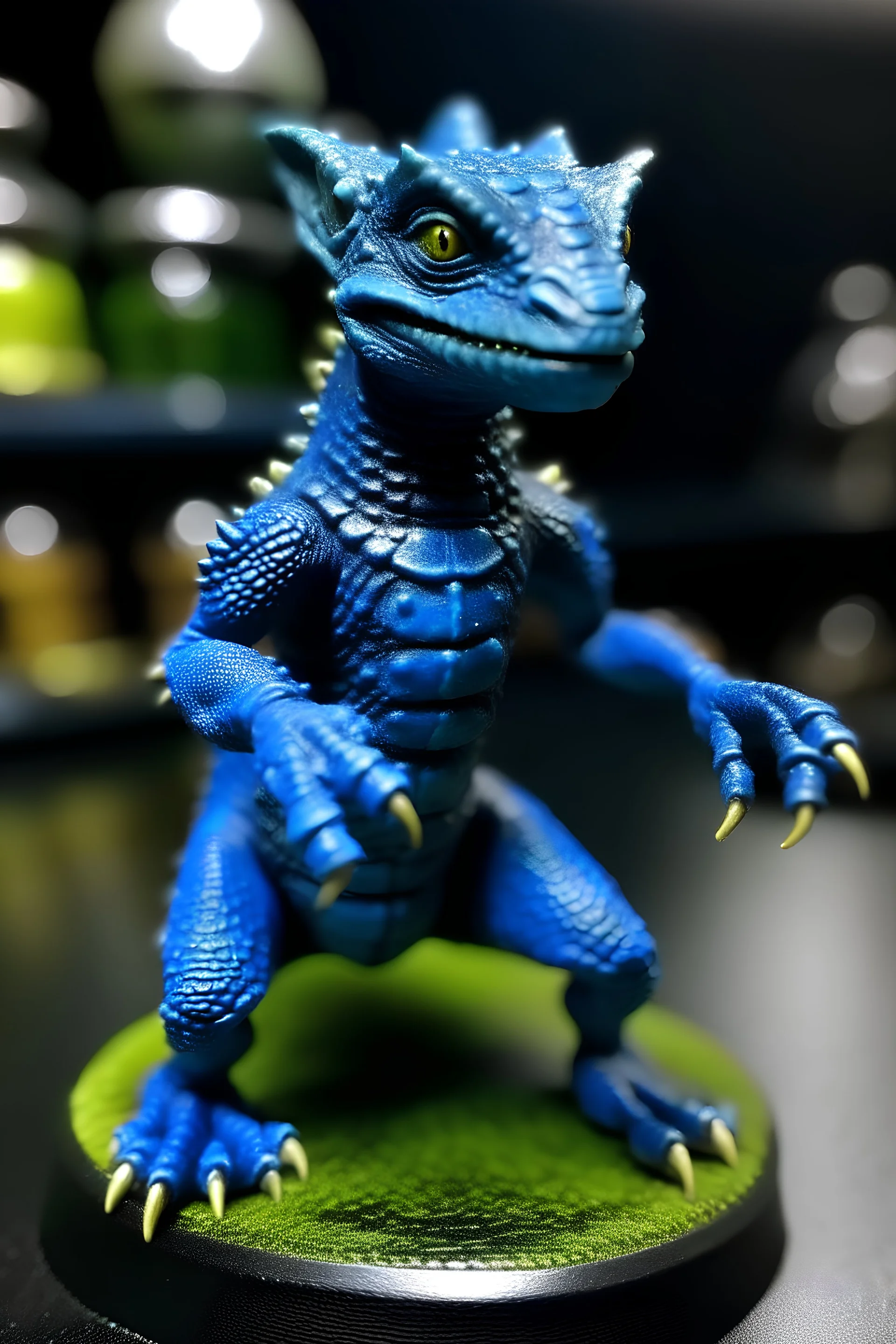 dark blue lizardmen with only 3 fingers. The figure resembles a human, although the head is a lizard's.