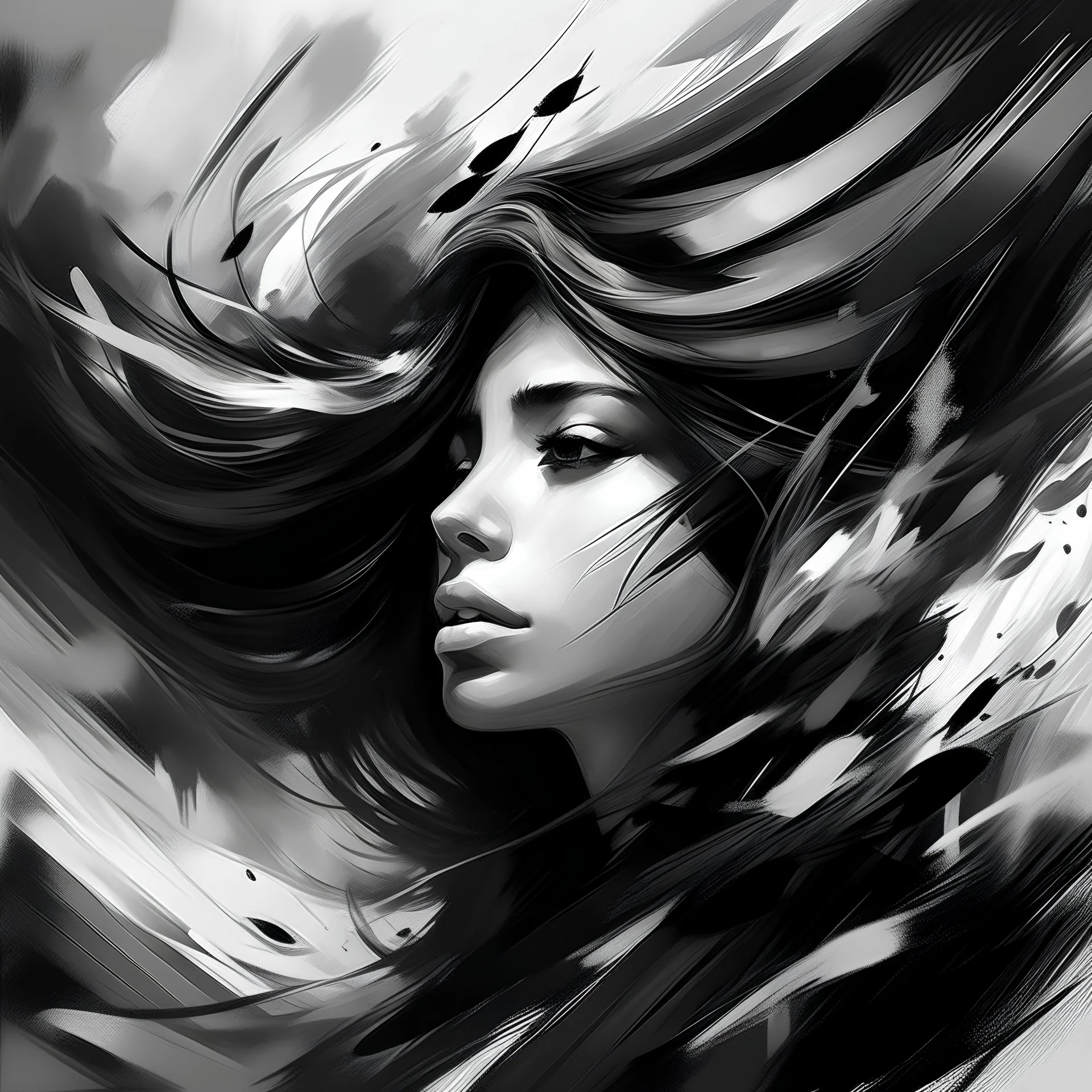 Abstract, dreamy, dreamlike, and a strong black and white contrast illustration for the ideia "ter sempre em mente que tudo aquilo que entendemos é apenas a nossa perspectiva da situação". Oil painting style with big strokes of movement.