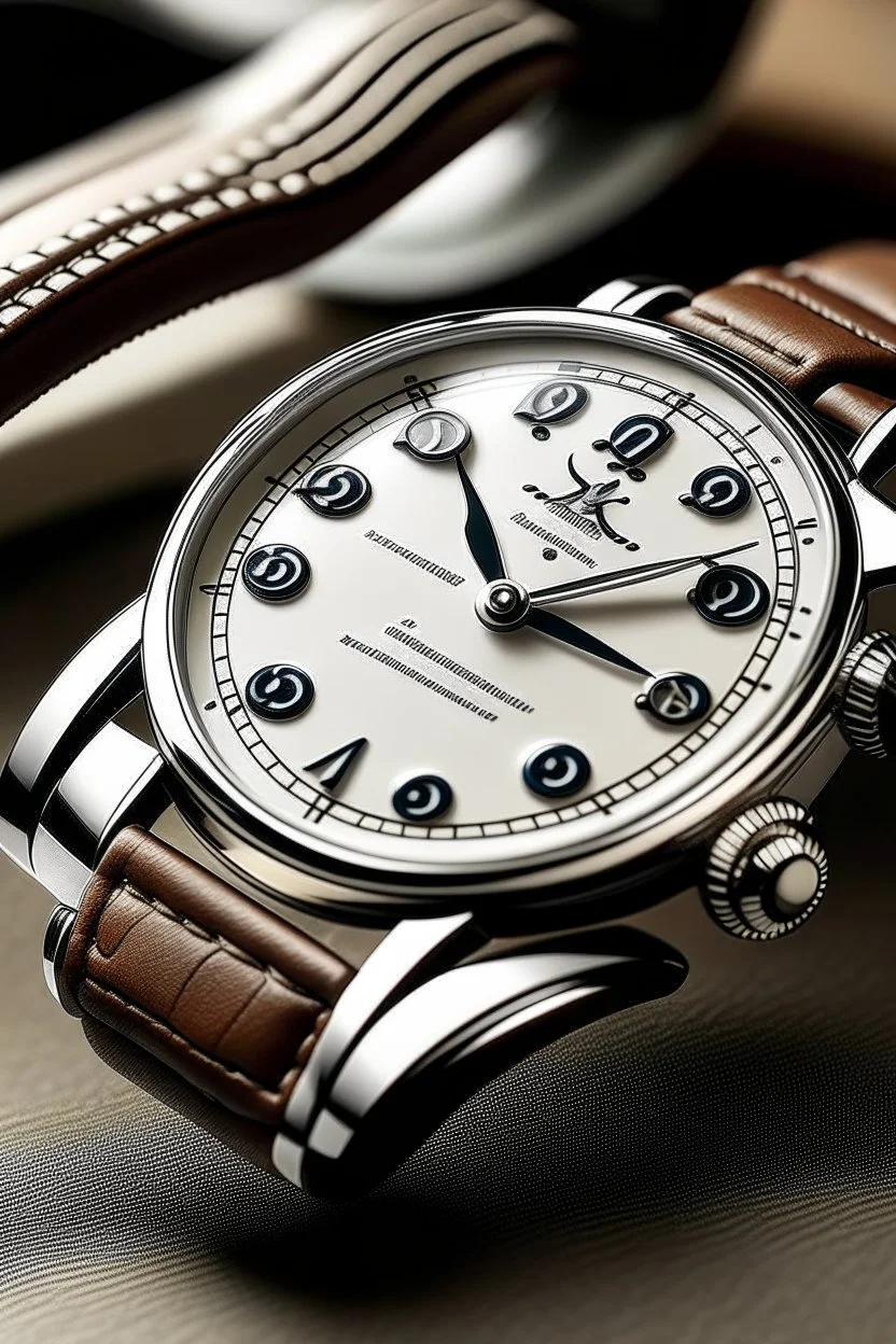 Generate an image that evokes a sense of timeless heritage in a white gold men's watch. Incorporate vintage-inspired elements, such as a retro dial or a leather strap, to create a connection with the past.