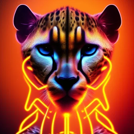 A beautiful portrait of a cyborg cheetah yellow neon color scheme, high key lighting, volumetric light high details psychedelic background