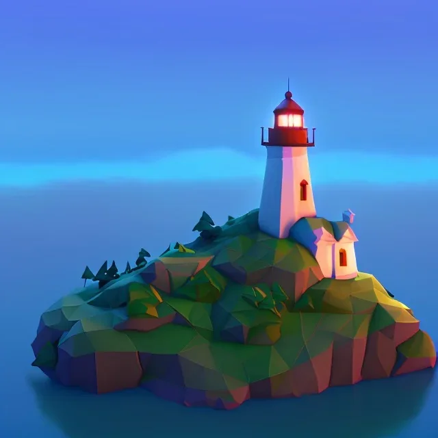 low poly scenery lighthouse by night