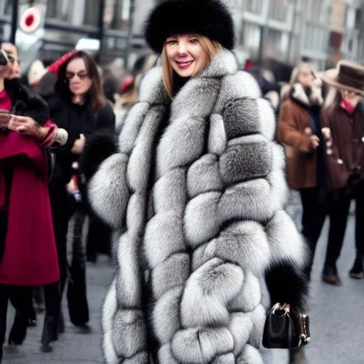 women in fur coat and a dildo