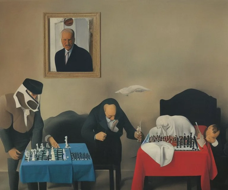 Complex Surgical Instruments,APutin, President Xi Of China And Joe Biden Play Chess With A Pigeon, Newborn Boy,Minimalism,Painting By Lucian Adrian Ghenie,Michelangelo,Freud,Rene Magritte,Salvador Dali,Pablo Picasso