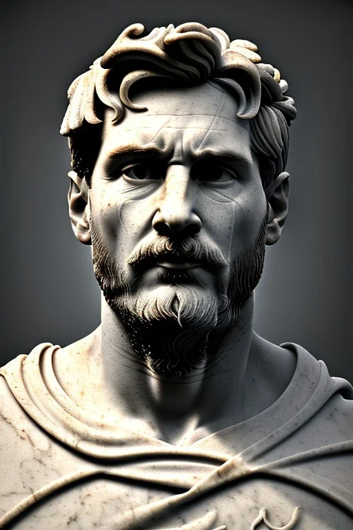 Ultra Realistic image, classical renaissance sculpture, white marble material, god Lionel Messi, Laurel leaves crown, miguel angel style, chisel style, emperor, waist up portrait, epic, celestial, cinematic lighting, God light, god rays, 4k resolution, smooth details, ornate details, soft lighting, unreal engine 5, sky background.