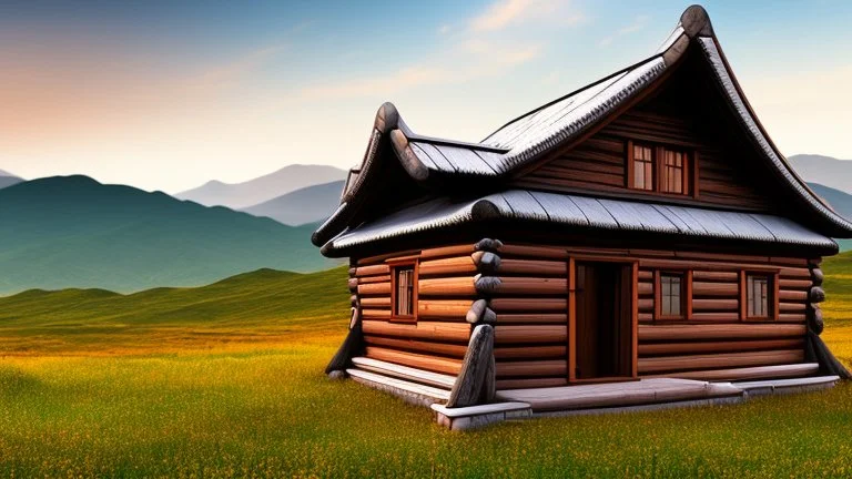 wooden house in the highlands of mongolia