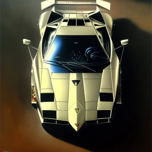 hyperrealism Drawing of 'Lamborghini Countach' three quarter frontal aerial view, by gaston bussiere, greg rutkowski, yoji shinkawa, yoshitaka amano, tsutomu nihei, donato giancola, tim hildebrandt,oil on canvas, cinematic composition,Sharp detail,extreme detail,fit full head inside picture,16k