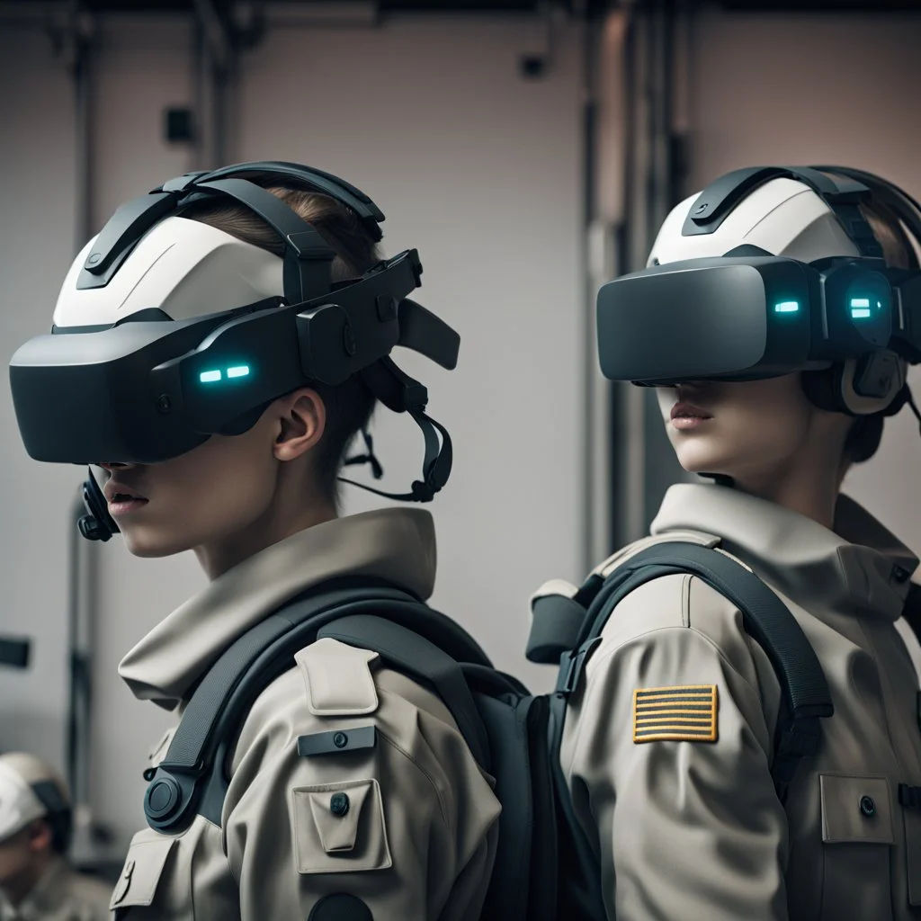 a dystopian military cyber school VR helmets