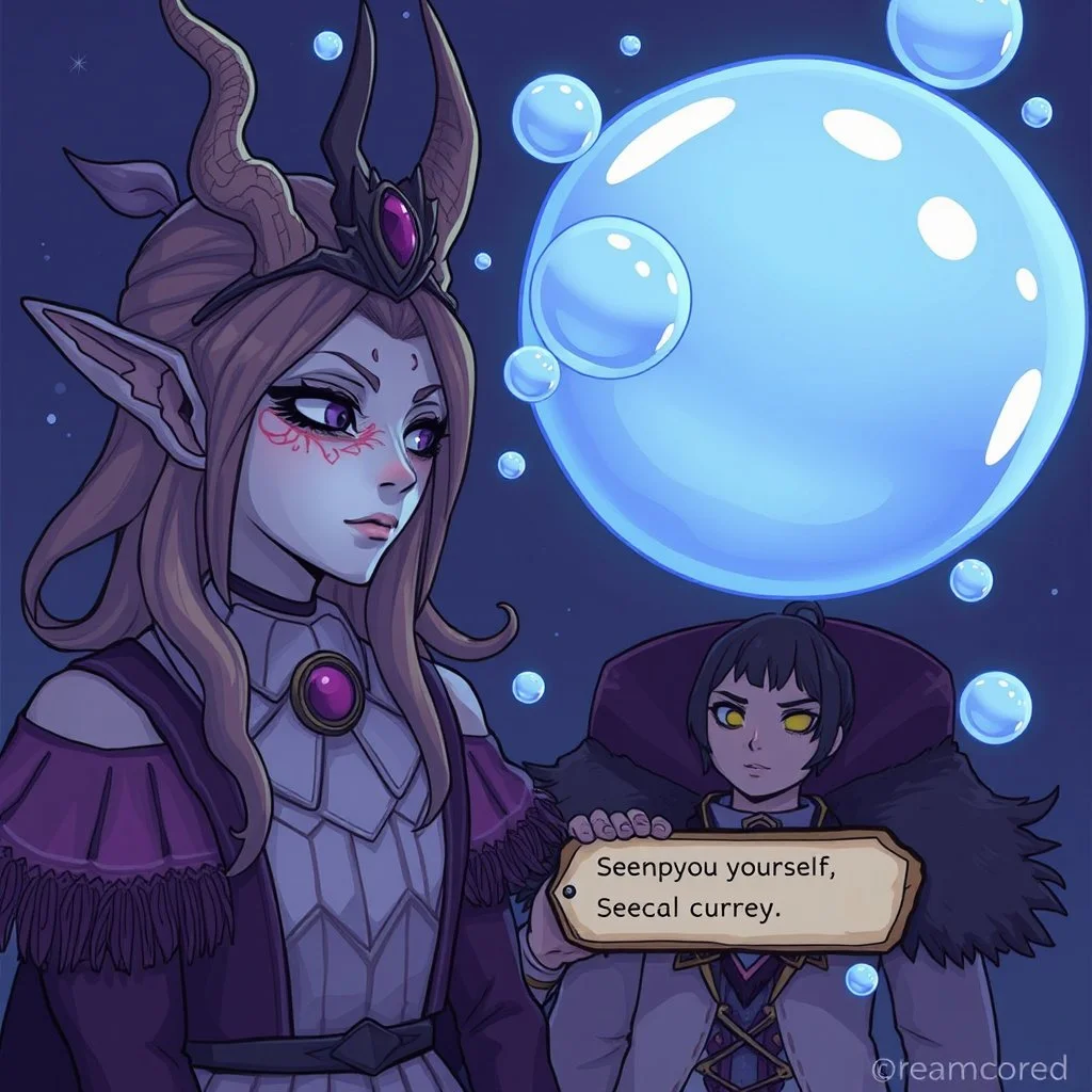 Dreamcore tends to include characters with surreal features. These characters aid in telling a story or creating a scenario that one might possibly see in a dream. Seeing yourself Bubbles RPG elements (text boxes, etc.)