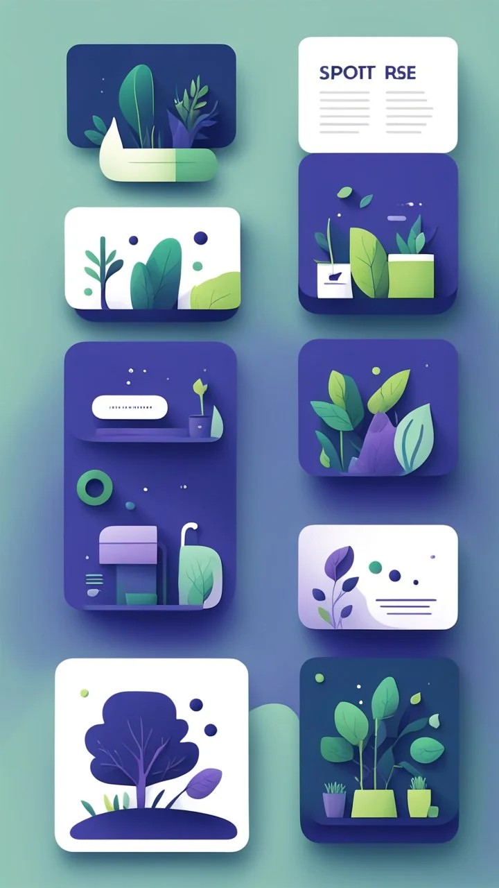 illustrations with a simple art style that show home page for spot use dark blue-purple and live green and minimal