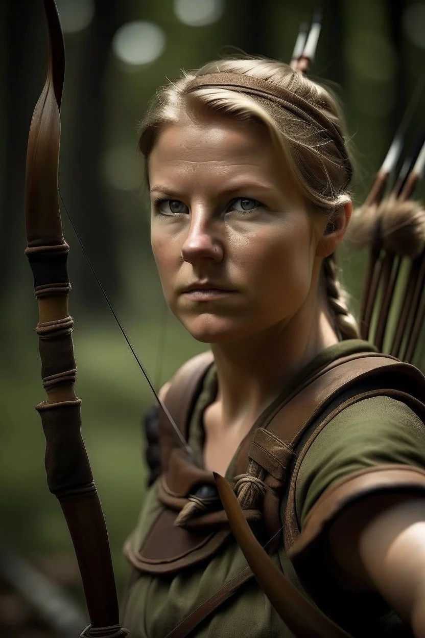 Female bow and arrow hunter portrait