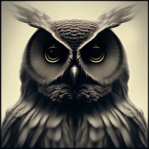 a owl, realistic, made in octane, cinematic, ultra-realistic, extremely detailed octane rendering, 8K, VRAY Super Real ar 2:3, dof photorealistic futuristic 50mm lens hard lighting dark gray tintype photograph, realistic lighting, sepia color