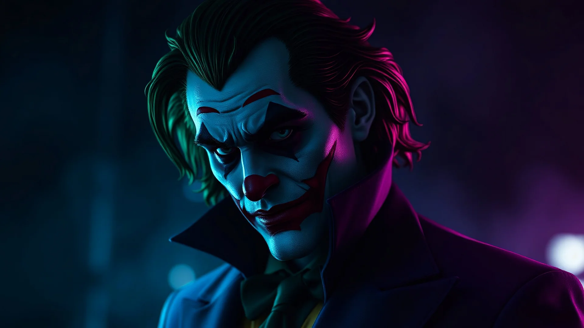 Joker in the shadows with a sad look