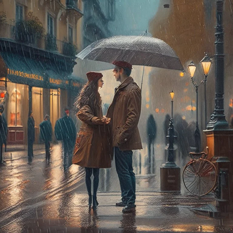 rainy street romantic meeting