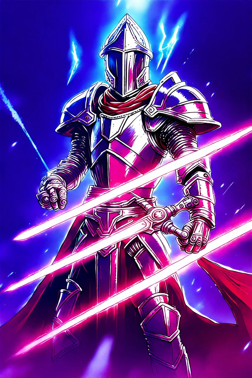 TCG fantasy artwork art of a heroic space knight with laser sword