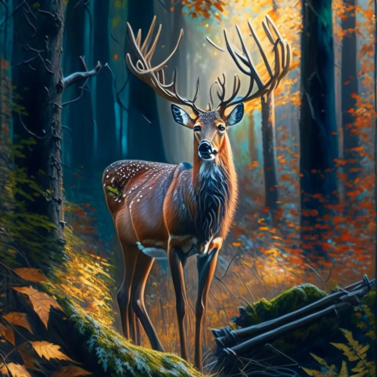 Oil painting of a deer in the woods full body vectorized hyperdetailed 4k