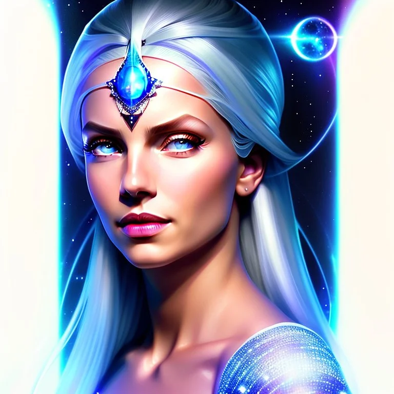 Lexica Aperture v2 style ! dream symmetry!! (((happy, joyful, smiling portrait)))+++, white hair, blue eyes, Brigitte Bardot, diamond third eye, spiritual gradient, gaia, chakra, universe, sci - fi, glowing lights!! intricate, space station, elegant, highly detailed, digital painting, artstation, concept art, smooth, sharp focus, illustration, art by artgerm and greg rutkowski and alphonse mucha