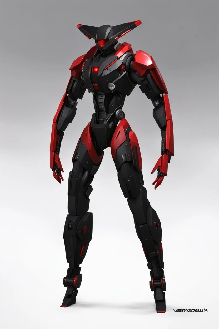 Sci-Fi, Large Mechainal Robot Red and Black, Space, Magic, Dangerous, Menacing, Horror, Zoomed In, Background