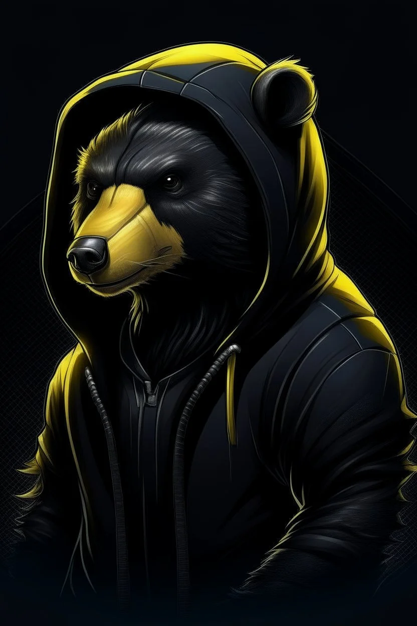 cyber punk honey badger wearing a black hoodie