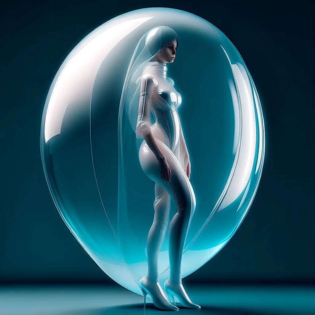 A futuristic woman shaped as a transparent balloon.